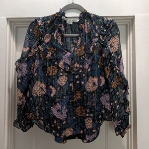 Veronica Beard Floral Ruffled Long Sleeve Top